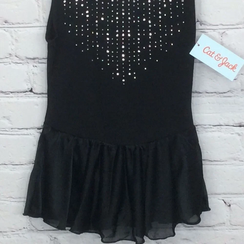 Cat & Jack Girls Tank Leotard Black Ballet Dance Gymnastics Bodysuit Sz S (6/6x)